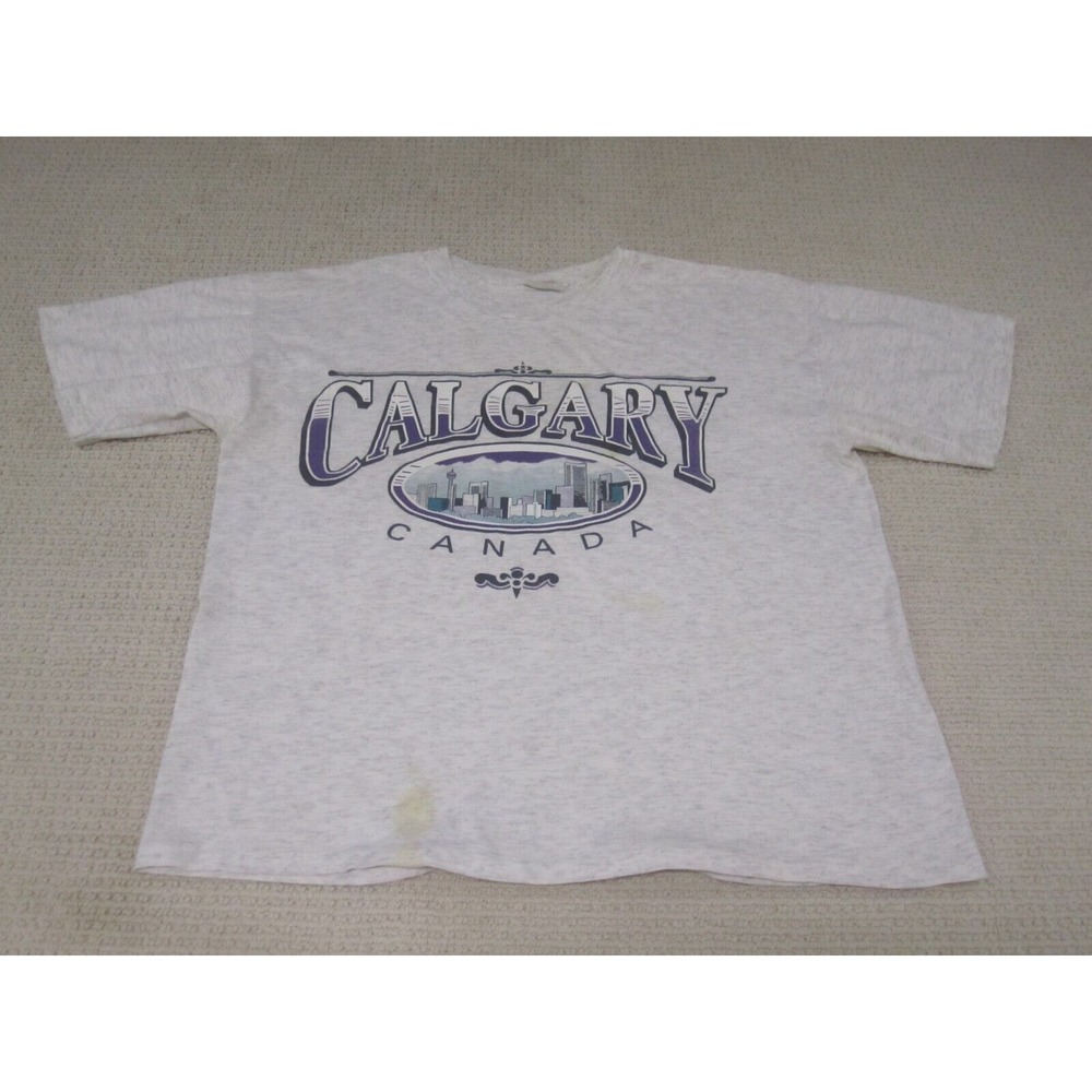 VTG Calgary Canada‎ Shirt Adult Large Gray Graphic Print Single Stitch Short Slv